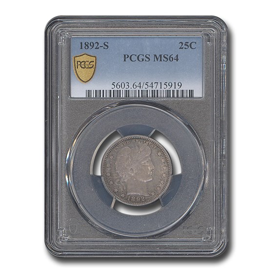 1892-S Barber Quarter MS-64 PCGS
