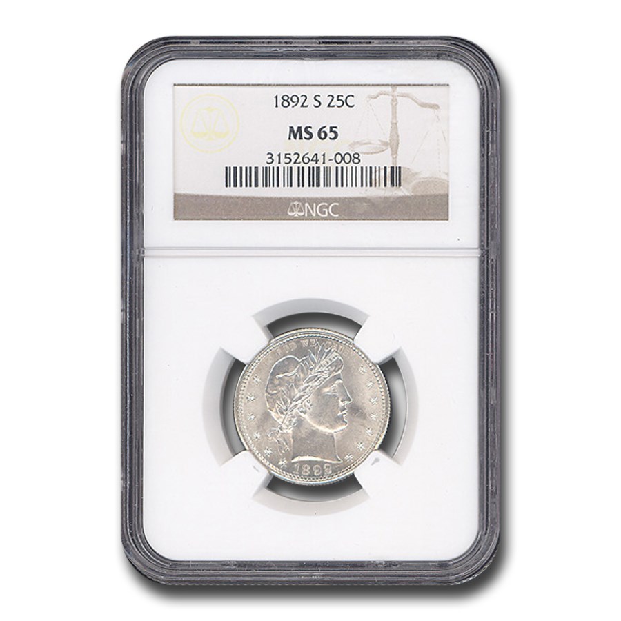1892-S Barber Quarter MS-65 NGC
