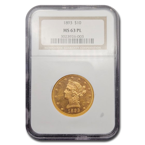 1893 $10 Liberty Gold Eagle MS-63 NGC (PL) 1893 $10 Liberty Gold Eagle MS-63 NGC (PL)
