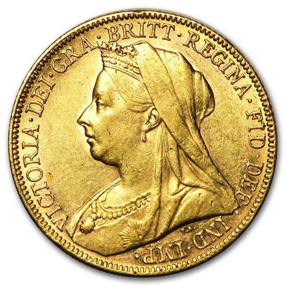 1893-1901 Australia Gold Sovereign Victoria Veil Head Avg Circ 1893-1901 Australia Gold Sovereign Victoria Veil Head Avg Circ
