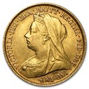 1893-1901 Great Britain Gold 1/2 Sovereign Victoria Veil Avg Circ