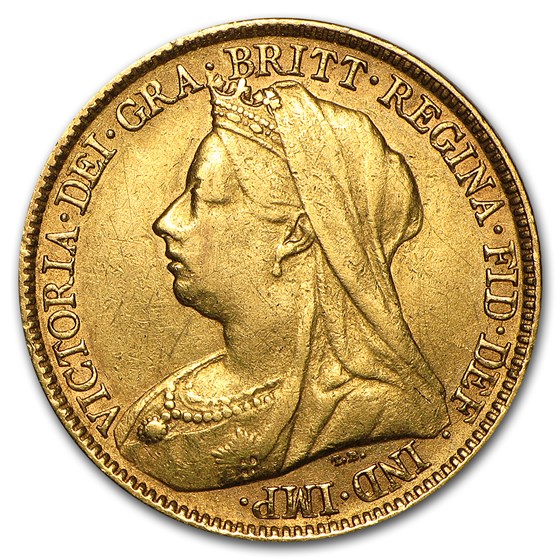 1893-1901 Great Britain Gold 1/2 Sovereign Victoria Veil Avg Circ 1893-1901 Great Britain Gold 1/2 Sovereign Victoria Veil Avg Circ