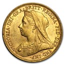 1893-1901 Great Britain Gold Sovereign Victoria Veil Head AU