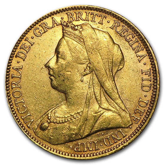 1893-1901-S Australia Gold Sovereign Victoria Veil Head Avg Circ 1893-1901-S Australia Gold Sovereign Victoria Veil Head Avg Circ