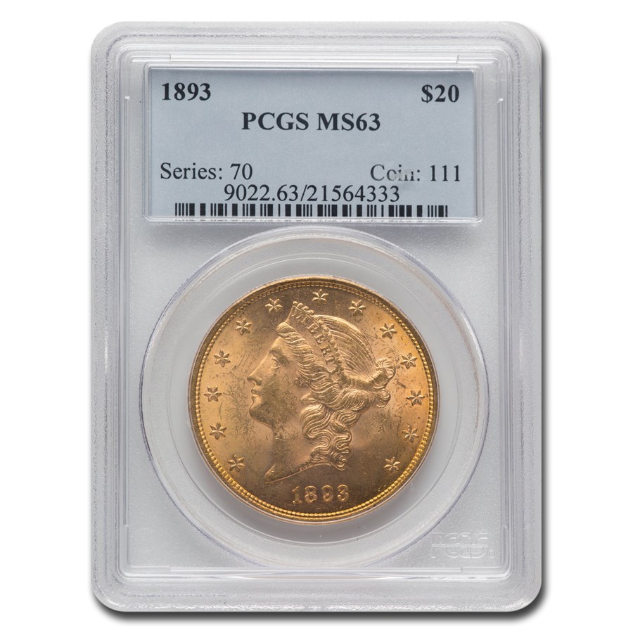 1893 $20 Liberty Gold Double Eagle MS-63 PCGS