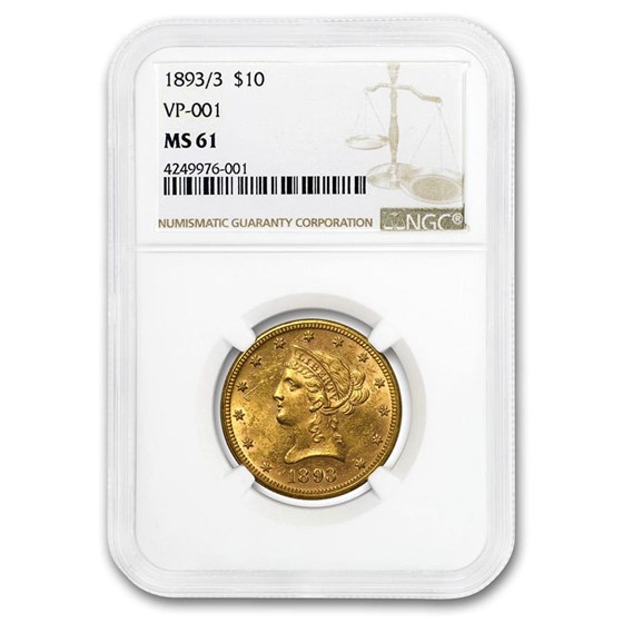 1893/3 $10 Liberty Gold Eagle MS-61 NGC (VP-001) 1893/3 $10 Liberty Gold Eagle MS-61 NGC (VP-001)