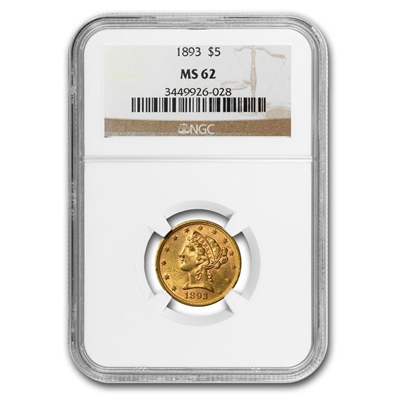 1893 $5 Liberty Gold Half Eagle MS-62 NGC 1893 $5 Liberty Gold Half Eagle MS-62 NGC