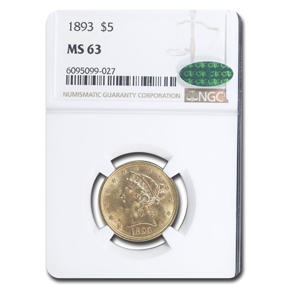 1893 $5 Liberty Gold Half Eagle MS-63 NGC CAC 1893 $5 Liberty Gold Half Eagle MS-63 NGC CAC