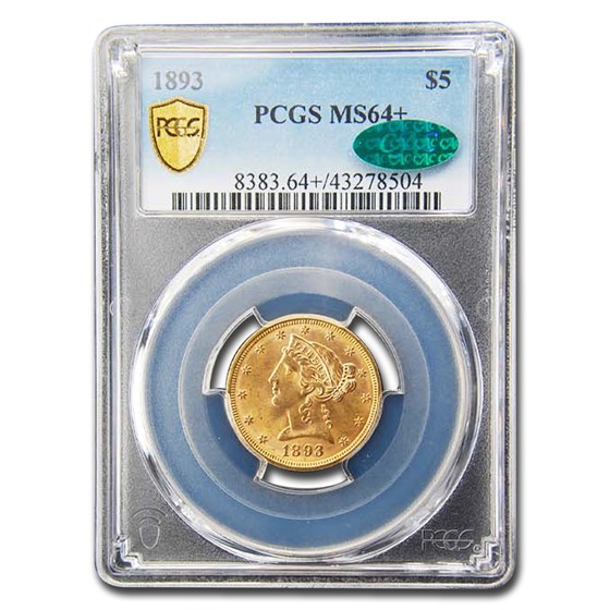 1893 $5 Liberty Gold Half Eagle MS-64+ PCGS CAC 1893 $5 Liberty Gold Half Eagle MS-64+ PCGS CAC