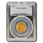 1893 $5 Liberty Gold Half Eagle MS-64+ PCGS