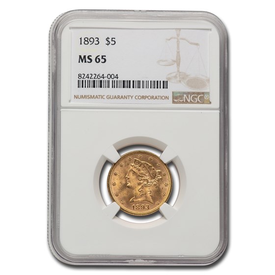 1893 $5 Liberty Gold Half Eagle MS-65 NGC 1893 $5 Liberty Gold Half Eagle MS-65 NGC