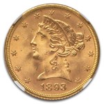 1893 $5 Liberty Gold Half Eagle MS-66 NGC