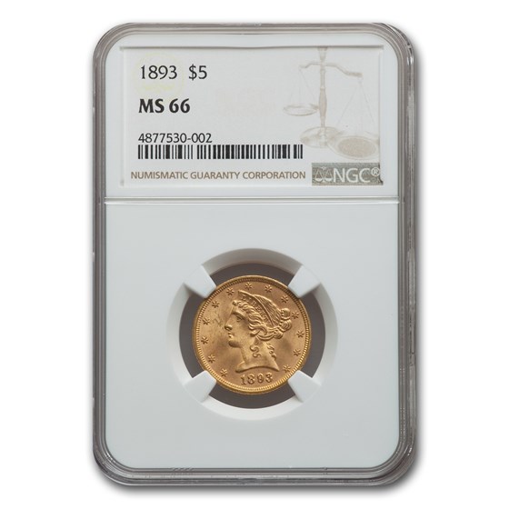 1893 $5 Liberty Gold Half Eagle MS-66 NGC 1893 $5 Liberty Gold Half Eagle MS-66 NGC
