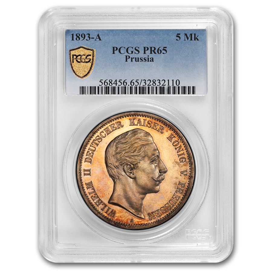 1893-A Germany Prussia Silver 5 Mark Wilhelm II PR-65 PCGS