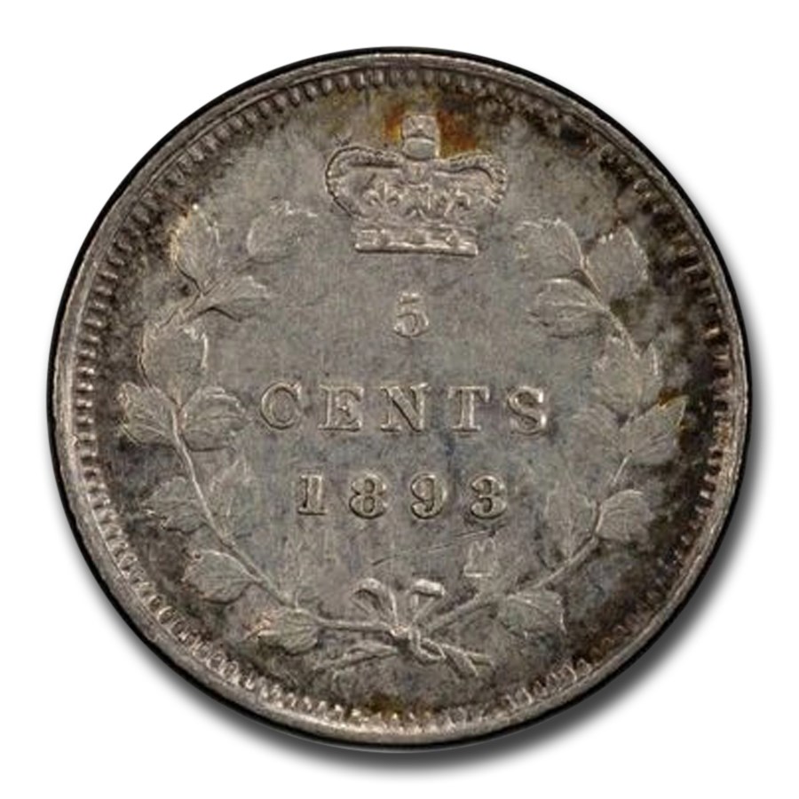 1893 Canada Silver 5 Cents Victoria AU-58 PCGS