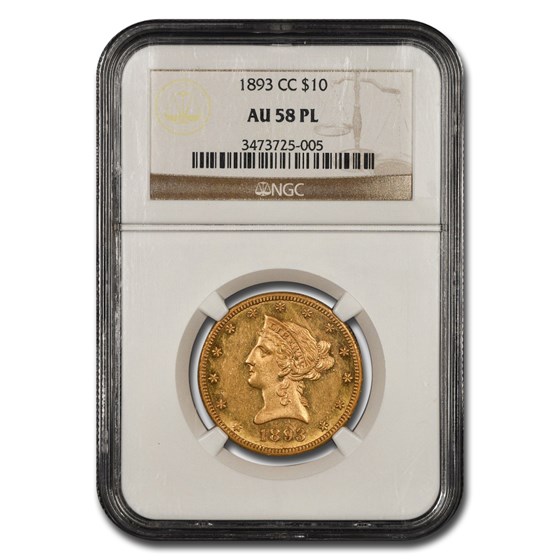 1893-CC $10 Liberty Gold Eagle AU-58 NGC (PL) 1893-CC $10 Liberty Gold Eagle AU-58 NGC (PL)