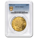 1893-CC $20 Liberty Gold Double Eagle MS-61 PCGS