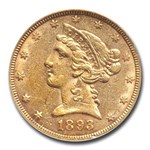 1893-CC $5 Liberty Gold Half Eagle AU-53 PCGS
