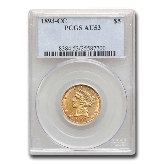 1893-CC $5 Liberty Gold Half Eagle AU-53 PCGS 1893-CC $5 Liberty Gold Half Eagle AU-53 PCGS