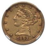 1893-CC $5 Liberty Gold Half Eagle AU-55 NGC