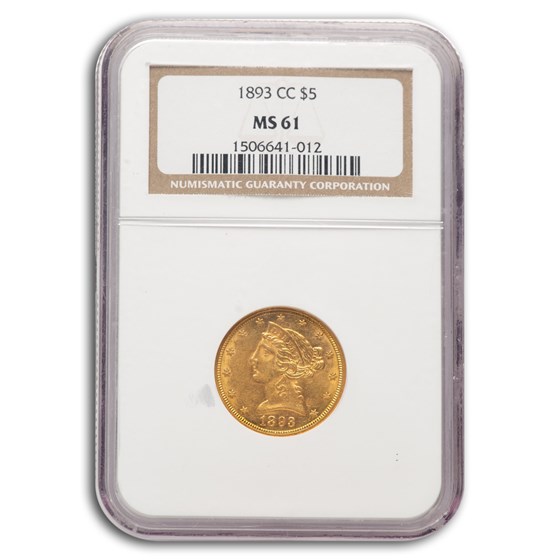 1893-CC $5 Liberty Gold Half Eagle MS-61 NGC 1893-CC $5 Liberty Gold Half Eagle MS-61 NGC