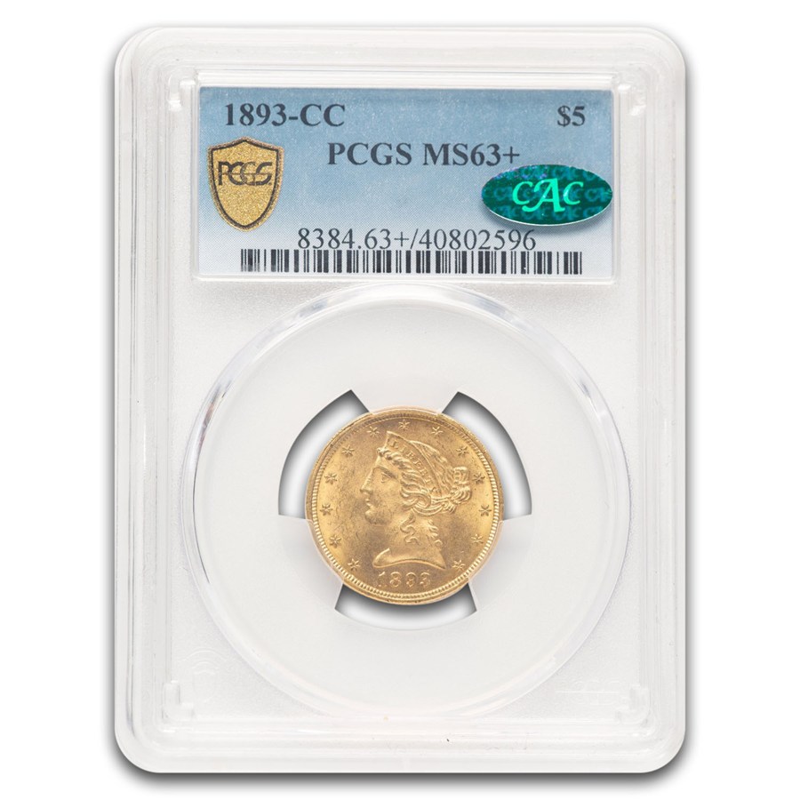 1893-CC $5 Liberty Gold Half Eagle MS-63+ PCGS CAC