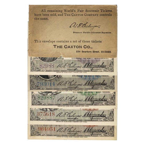 1893 Columbian Expo Admission Tickets and Caxton Co Envelope SET 1893 Columbian Expo Admission Tickets and Caxton Co Envelope SET