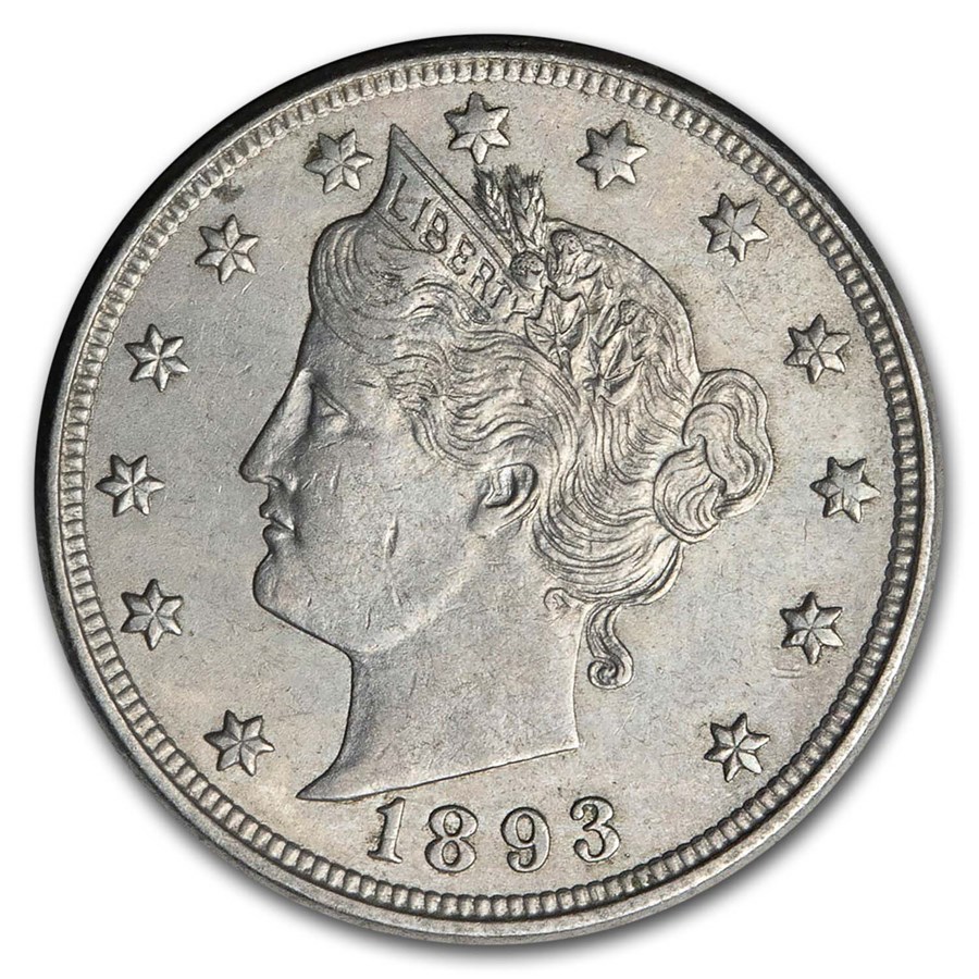 1893 Liberty Head V Nickel AU