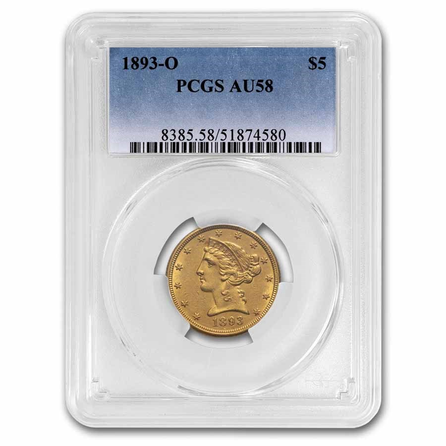 1893-O $5 Liberty Gold Half Eagle AU-58 PCGS