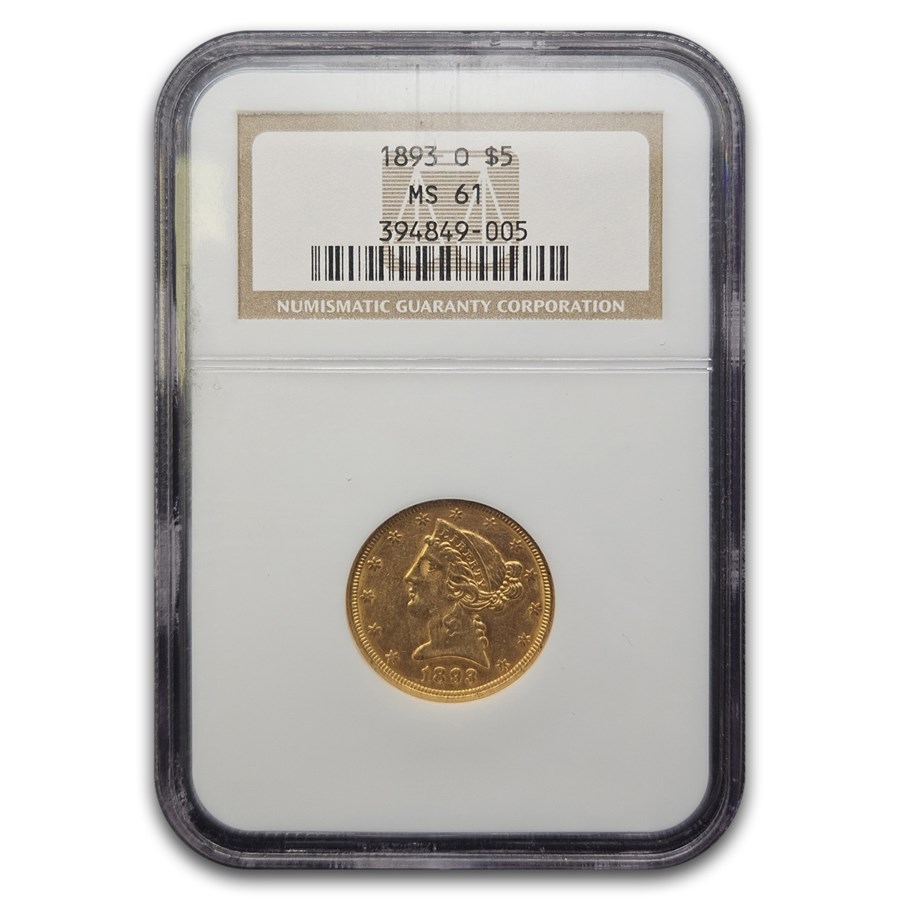 1893-O $5 Liberty Gold Half Eagle MS-61 NGC