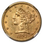 1893-O $5 Liberty Gold Half Eagle MS-62 NGC