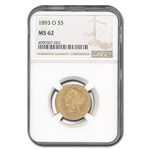 1893-O $5 Liberty Gold Half Eagle MS-62 NGC