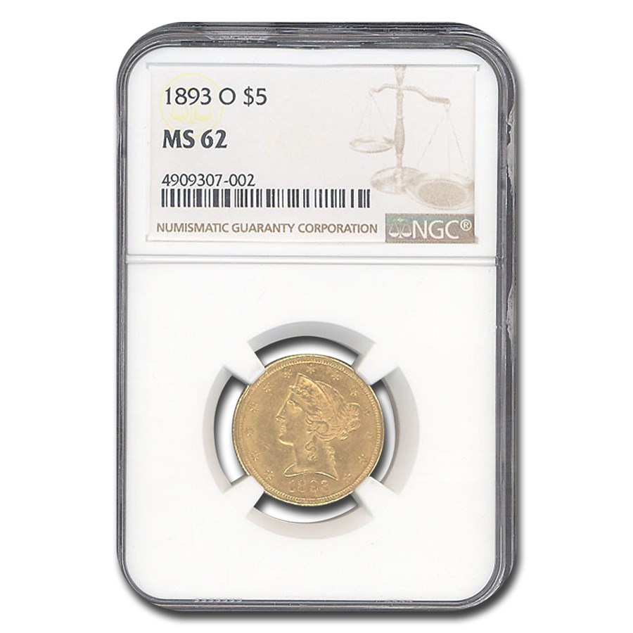 1893-O $5 Liberty Gold Half Eagle MS-62 NGC