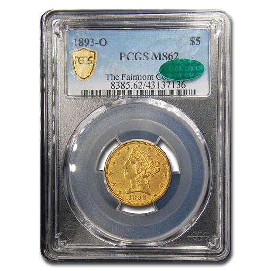 1893-O $5 Liberty Gold Half Eagle MS-62 PCGS CAC 1893-O $5 Liberty Gold Half Eagle MS-62 PCGS CAC
