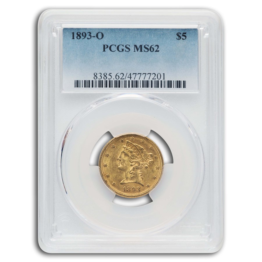 1893-O $5 Liberty Gold Half Eagle MS-62 PCGS