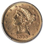 1893-O $5 Liberty Gold Half Eagle MS-63 PCGS