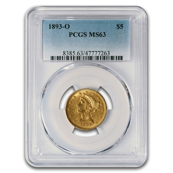 1893-O $5 Liberty Gold Half Eagle MS-63 PCGS