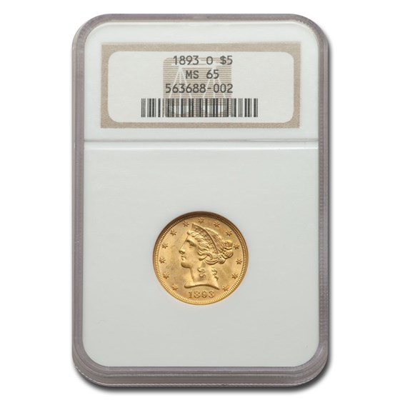 1893-O $5 Liberty Gold Half Eagle MS-65 NGC 1893-O $5 Liberty Gold Half Eagle MS-65 NGC