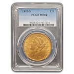 1893-S $20 Liberty Gold Double Eagle MS-62 PCGS