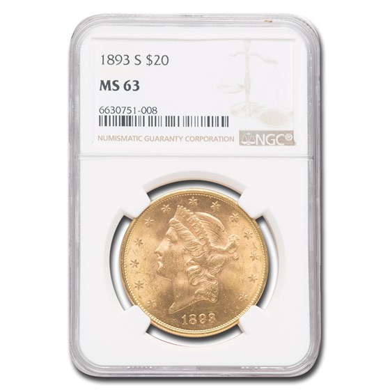 1893-S $20 Liberty Gold Double Eagle MS-63 NGC 1893-S $20 Liberty Gold Double Eagle MS-63 NGC