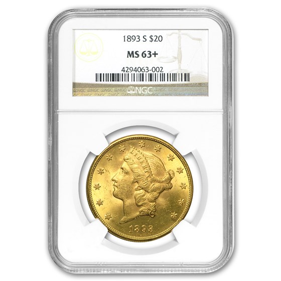 1893-S $20 Liberty Gold Double Eagle MS-63+ NGC 1893-S $20 Liberty Gold Double Eagle MS-63+ NGC