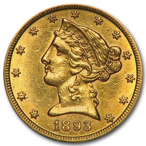 1893-S $5 Liberty Gold Half Eagle AU