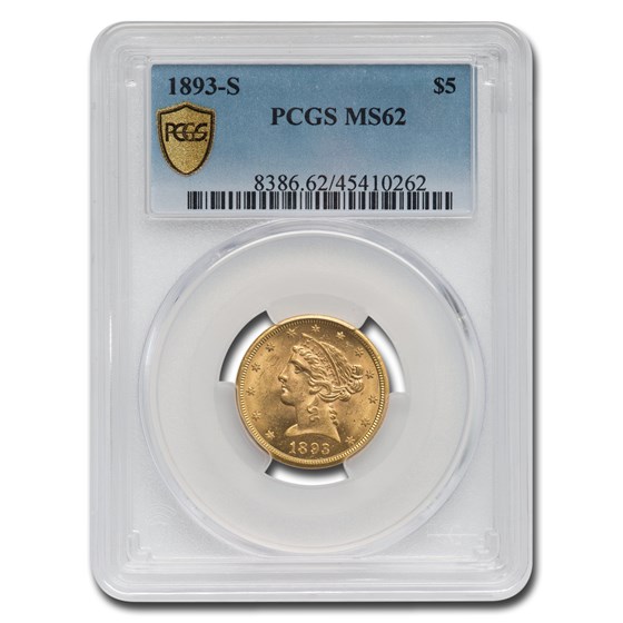 1893-S $5 Liberty Gold Half Eagle MS-62 PCGS 1893-S $5 Liberty Gold Half Eagle MS-62 PCGS