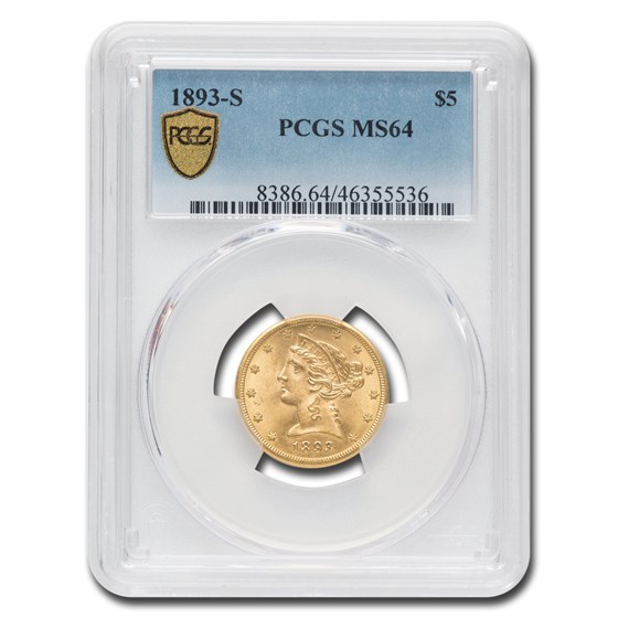 1893-S $5 Liberty Gold Half Eagle MS-64 PCGS 1893-S $5 Liberty Gold Half Eagle MS-64 PCGS