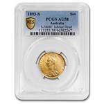1893-S Australia Gold Sovereign Victoria Jubilee AU-58 PCGS