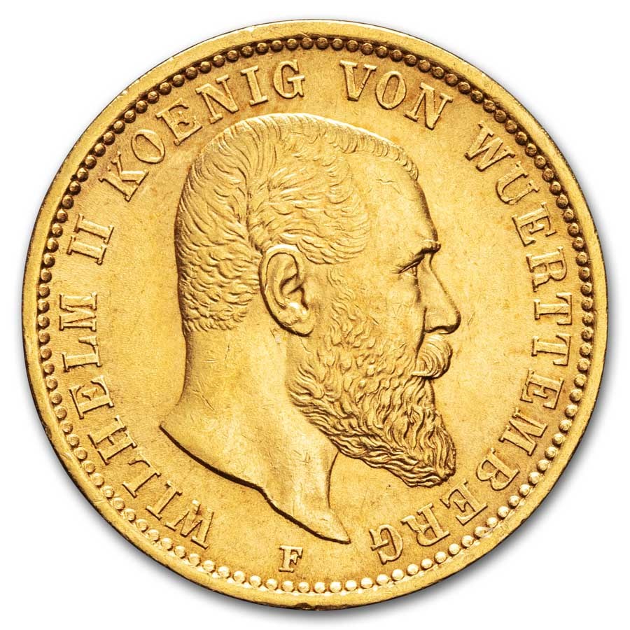1894-1914 Germany Gold 20 Marks Württemberg Wilhelm II AU