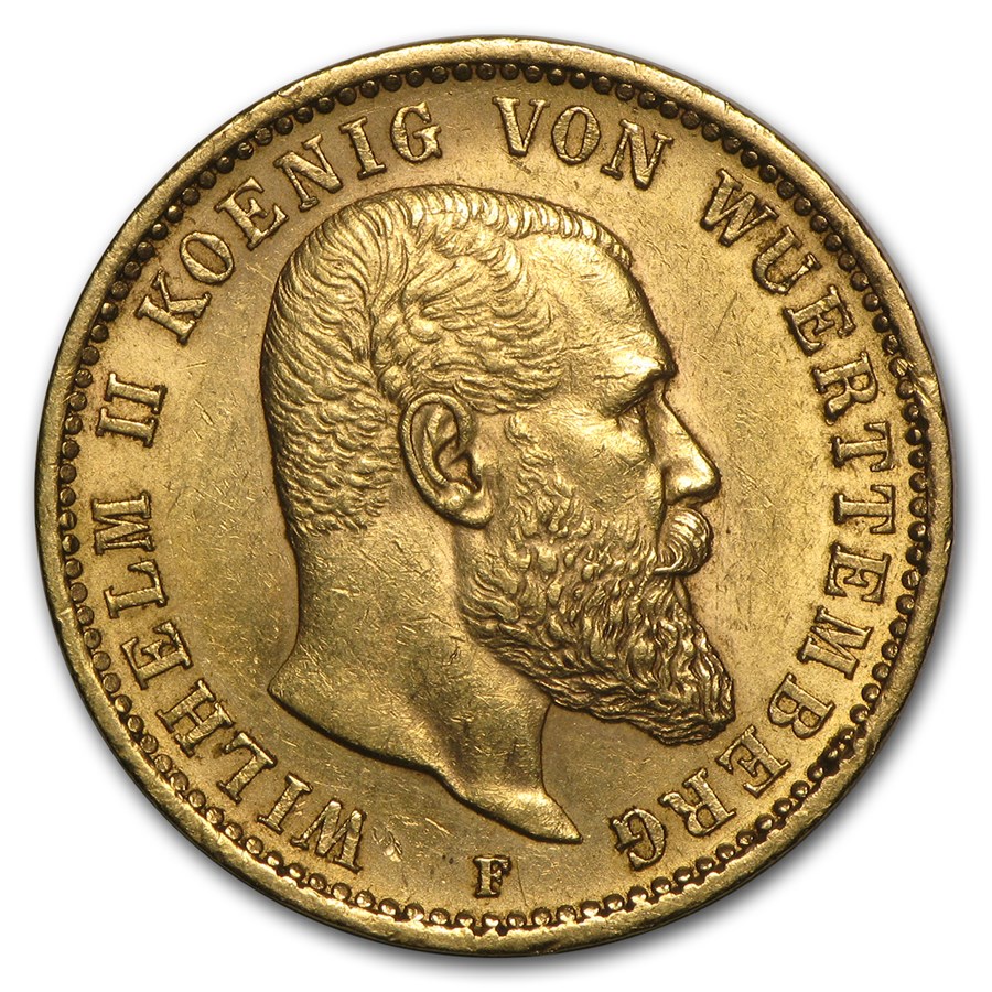 1894-1914 Germany Gold 20 Marks Württemberg Wilhelm II Avg Circ