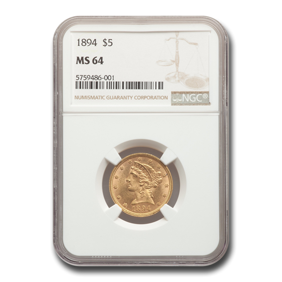 1894 $5 Liberty Gold Half Eagle MS-64 NGC 1894 $5 Liberty Gold Half Eagle MS-64 NGC