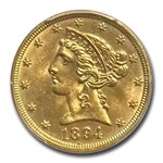 1894 $5 Liberty Gold Half Eagle MS-64 PCGS
