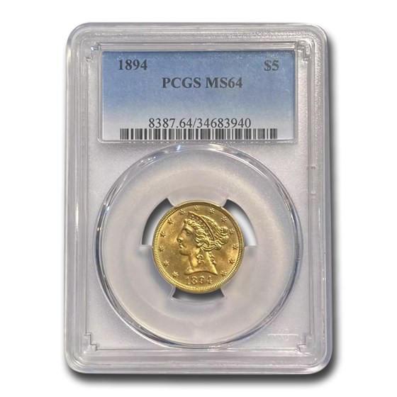 1894 $5 Liberty Gold Half Eagle MS-64 PCGS 1894 $5 Liberty Gold Half Eagle MS-64 PCGS